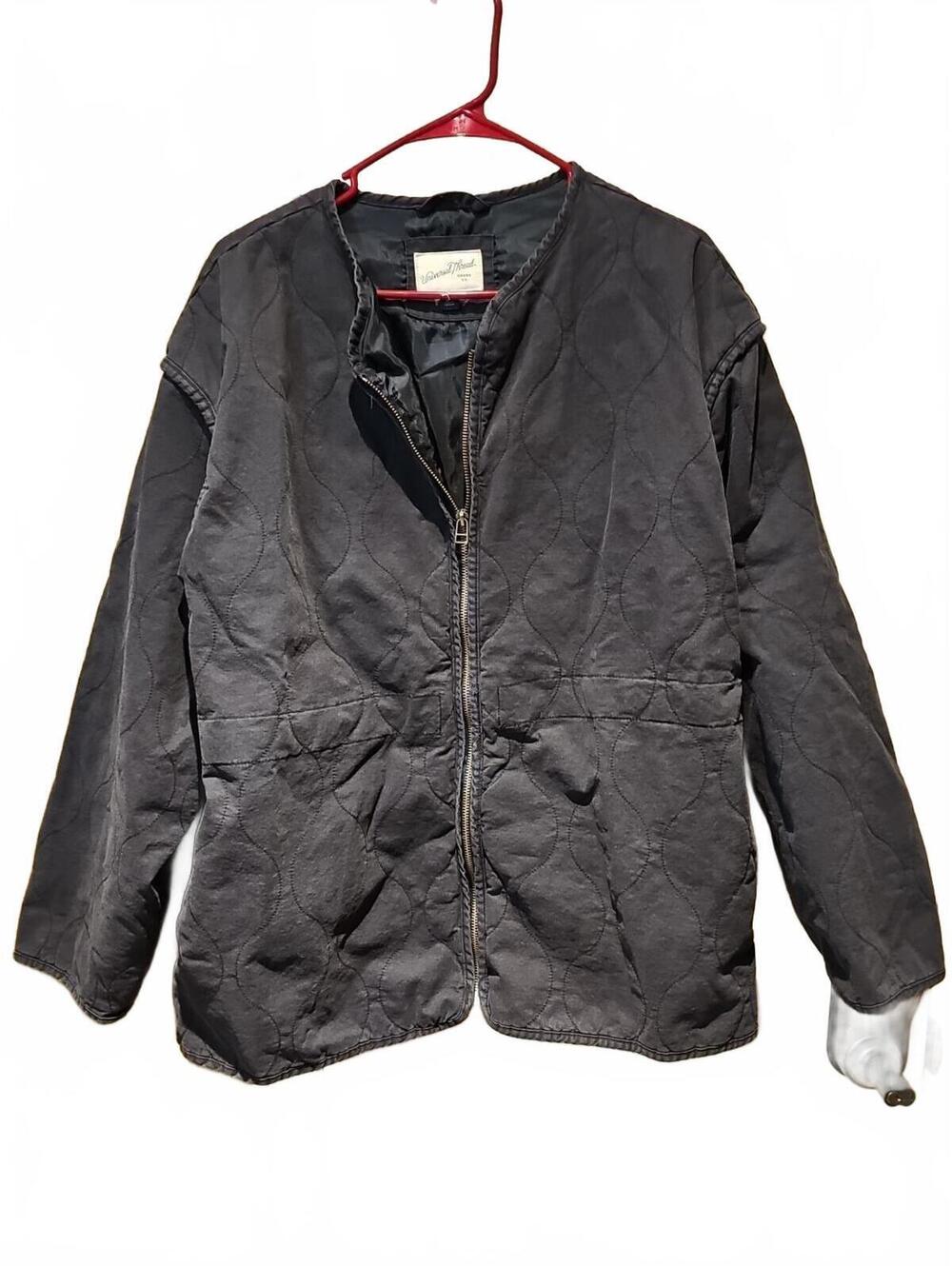 Universal Thread Quilted Jacket Women XL Black Collared Zipper Cotton Blend